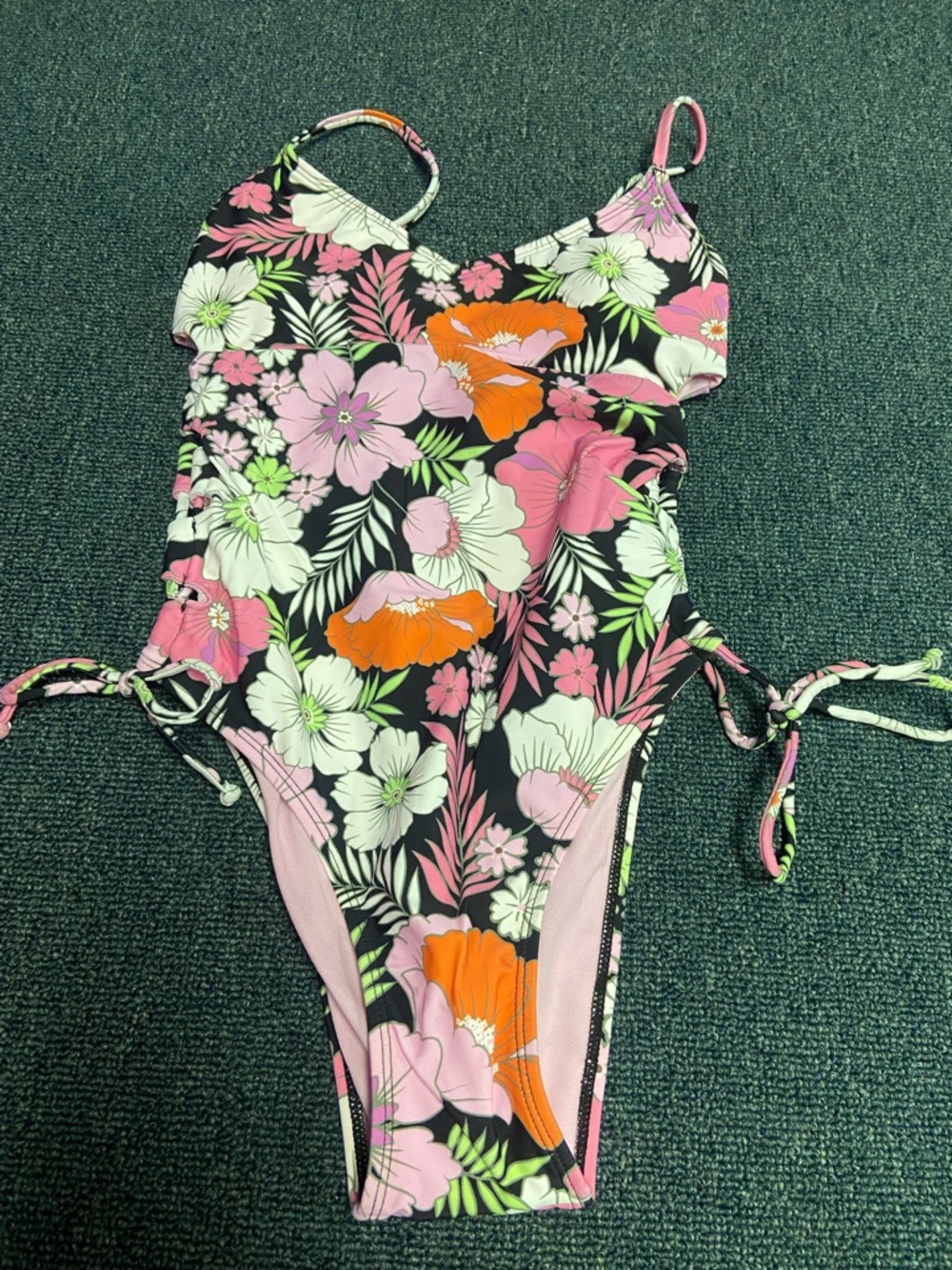 Salt + Cove Black One-Piece Swimsuit with Pink & Orange Floral Print